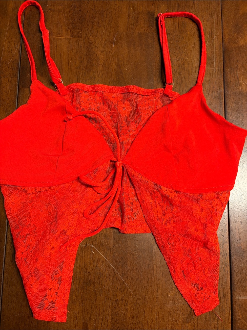 Red Lace Tie-Front Bralette Top - Women Intimates